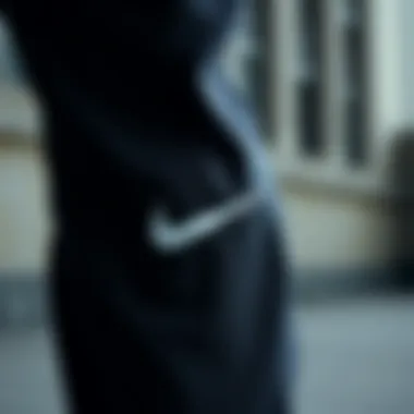 Close-up of the fabric texture of Nike black sweatpants