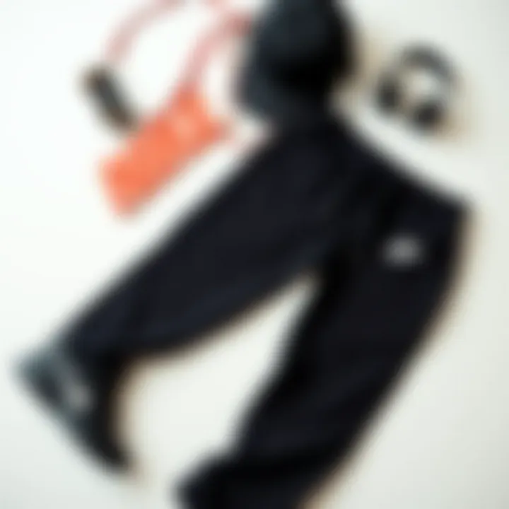 Stylish flat lay of Nike black sweatpants with accessories