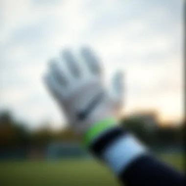 Illustration demonstrating the ergonomic design of Nike goalkeeper gloves.