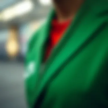 Close-up of the fabric and design details of Nike green blazer