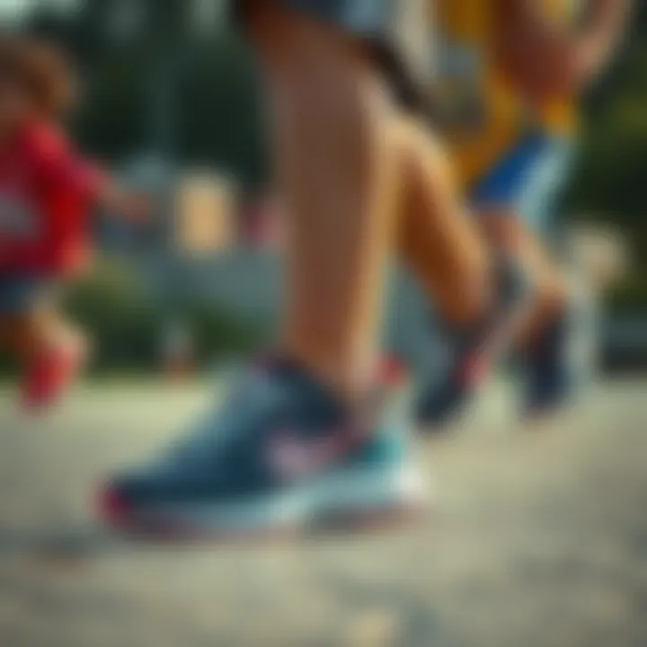 Dynamic outdoor scene featuring kids wearing Nike sports shoes
