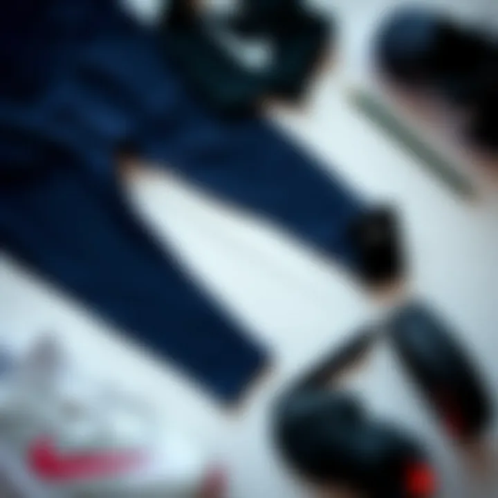 Flat lay of Nike navy leggings with athleisure accessories