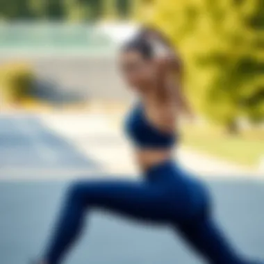 Stylish Nike navy leggings on a model in an outdoor setting