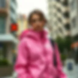 Stylish pink Nike jacket on a model in an urban setting