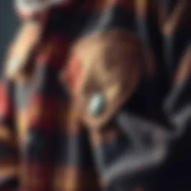 Close-up view of the fabric texture of a lumberjack jacket.