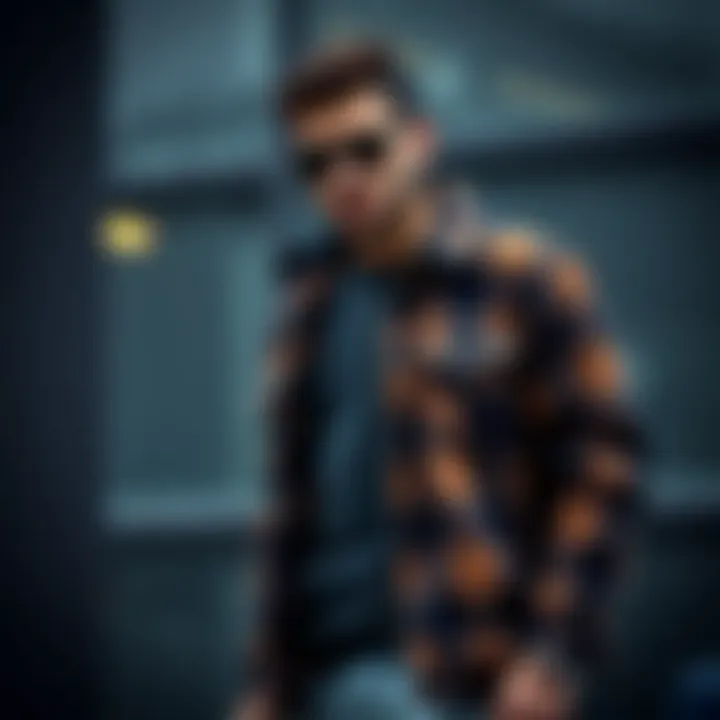 A fashionable outfit featuring a lumberjack jacket, paired with casual accessories.