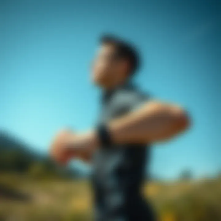 A person engaging in outdoor activity wearing a sports bracelet.