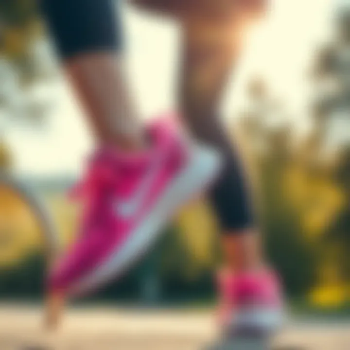 Active Lifestyle with Pink Nike Sneakers An active person engaging in sports while wearing pink Nike sneakers, demonstrating their functionality