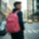 Stylish pink Nike backpack showcased in an urban setting