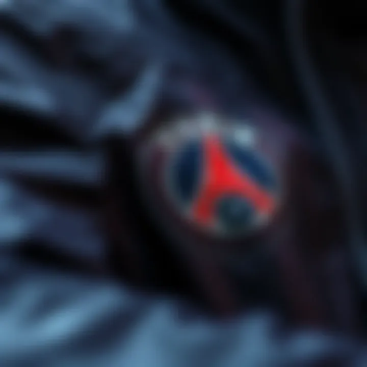 Close-up of the fabric texture and design details of the PSG rain jacket.