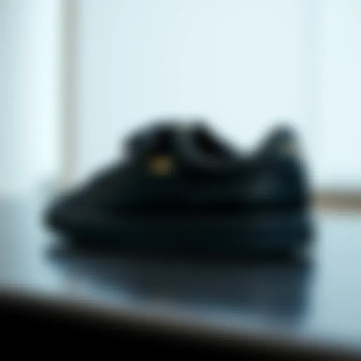 Stylish black leather Puma shoes on a sleek surface