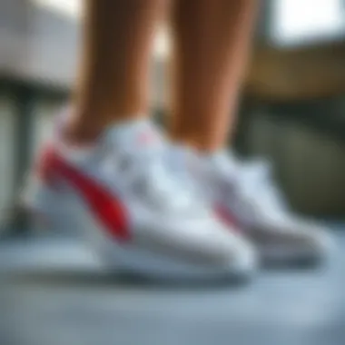 Close-up of Puma flat shoes showcasing design details