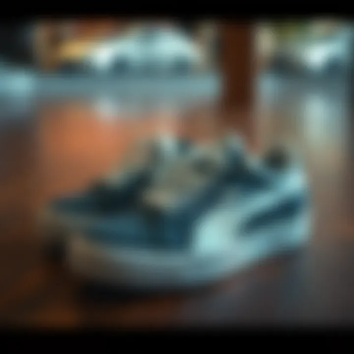 Stylish Puma flat shoes on a wooden floor