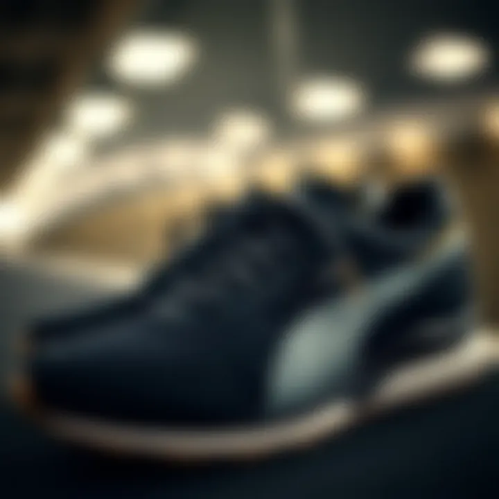 Close-up view of Puma sports shoes highlighting performance features.