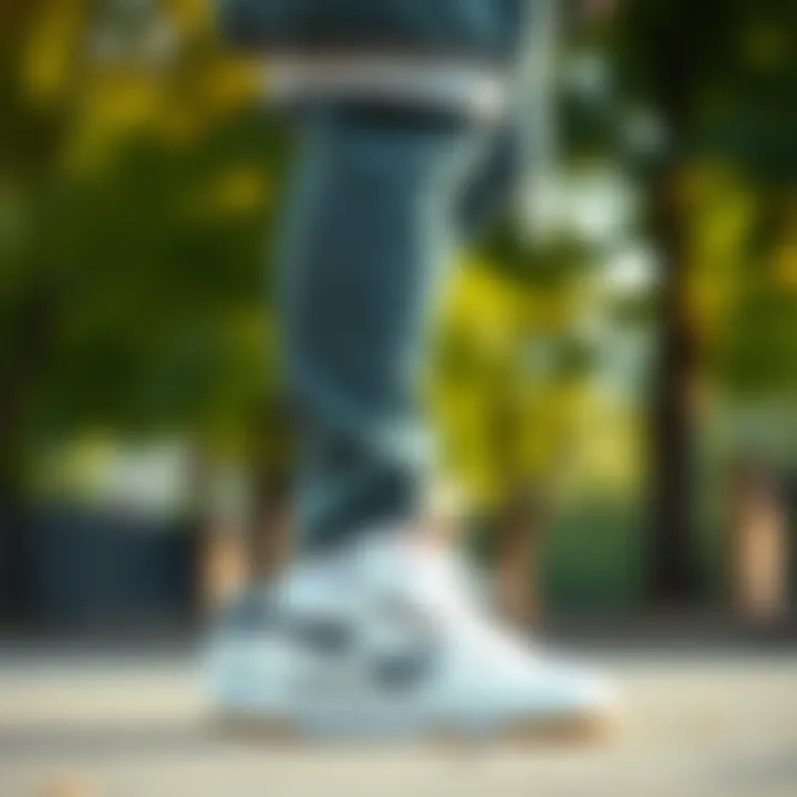 Fashionable pairing of Reebok Club C 85 Mavi with athletic wear.