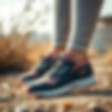 Stylish Reebok women's athletic shoes in outdoor setting