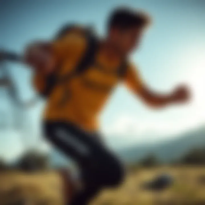 Dynamic action shot featuring an athlete wearing Salomon gear in a natural setting