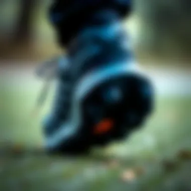 A detailed look at the sole of the Salomon Outline GTX highlighting its grip and performance features.