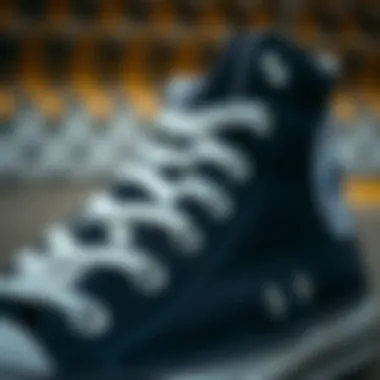 Close-up of the unique texture of black high-top Converse