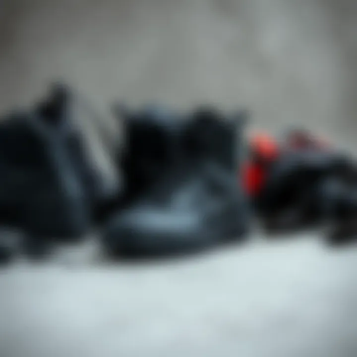 A stylish arrangement of black Nike boots with accessories