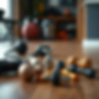 Diverse range of small fitness tools on a wooden floor