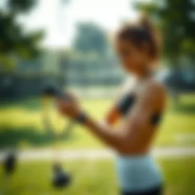 Individual using small exercise tools for workout