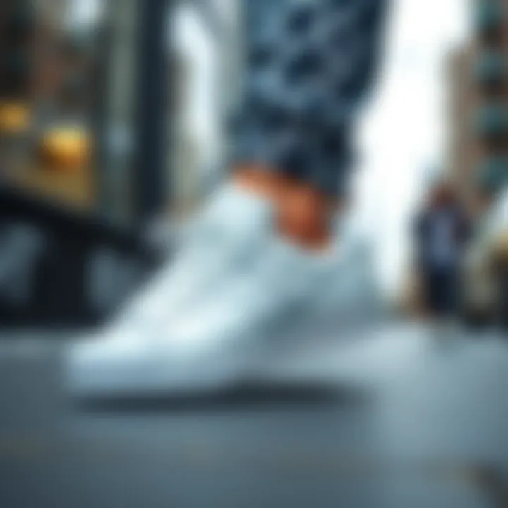 Adidas Superstar white sneakers styled with casual outfit on urban setting