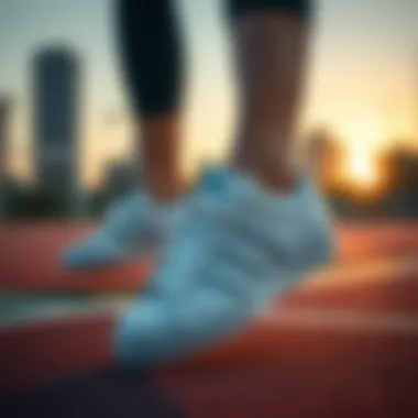 Adidas Superstar white sneakers captured in action during sports activity