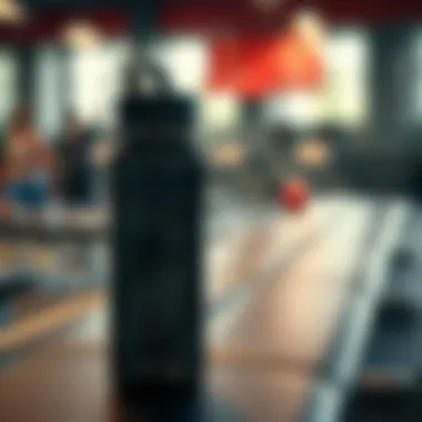 Water bottle on a gym bench