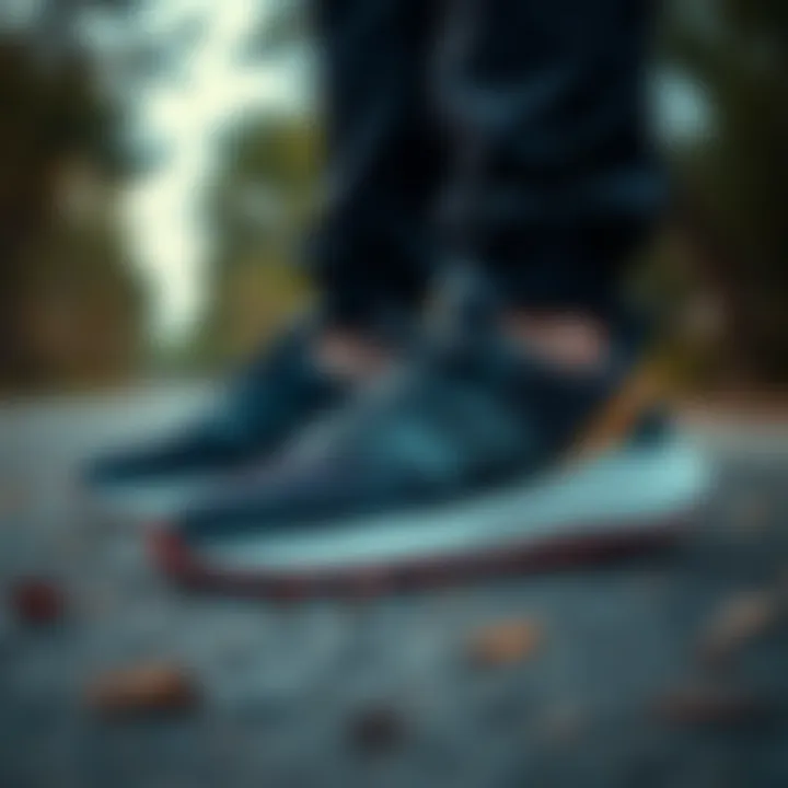 Trendy Footwear for Active Lifestyles Close-up of trendy sports shoes on the ground