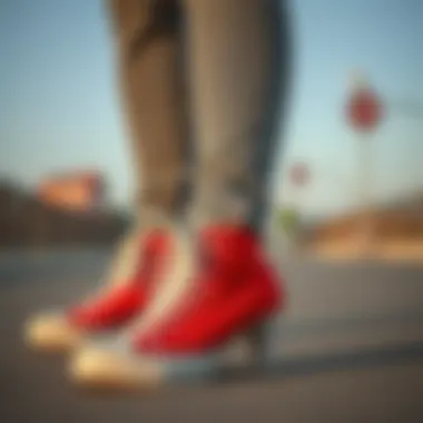 Fashionable combination of heeled Converse with casual wear