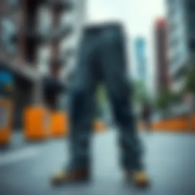 Trendy Trekking Pants in Urban Setting Trendy trekking pants displayed in an urban environment