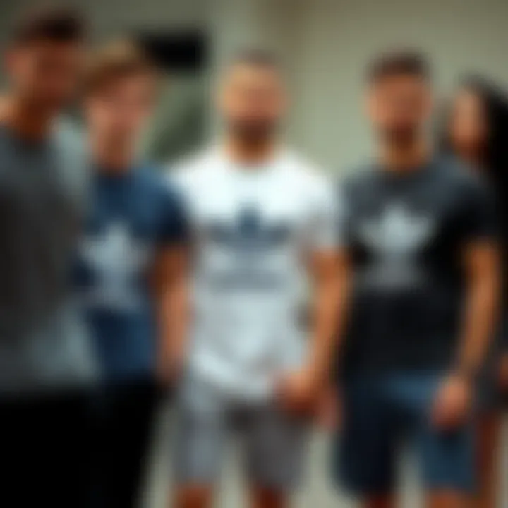 A group of fashionable individuals showcasing t-shirt combinations