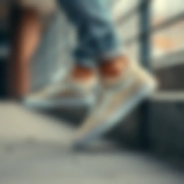 Vans Old Skool Beige paired with casual outfit on a model