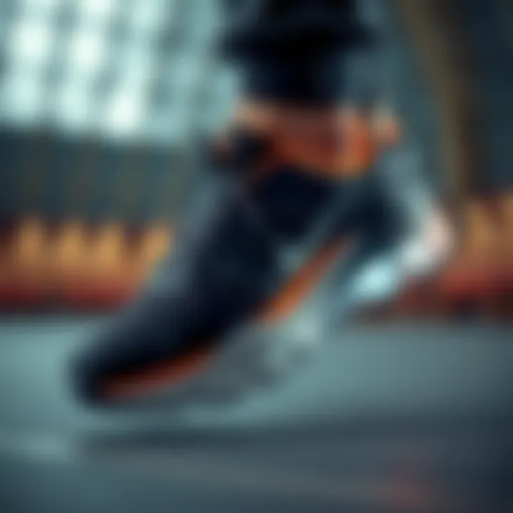 Close-up of a wide sole athletic shoe showcasing its cushioning technology